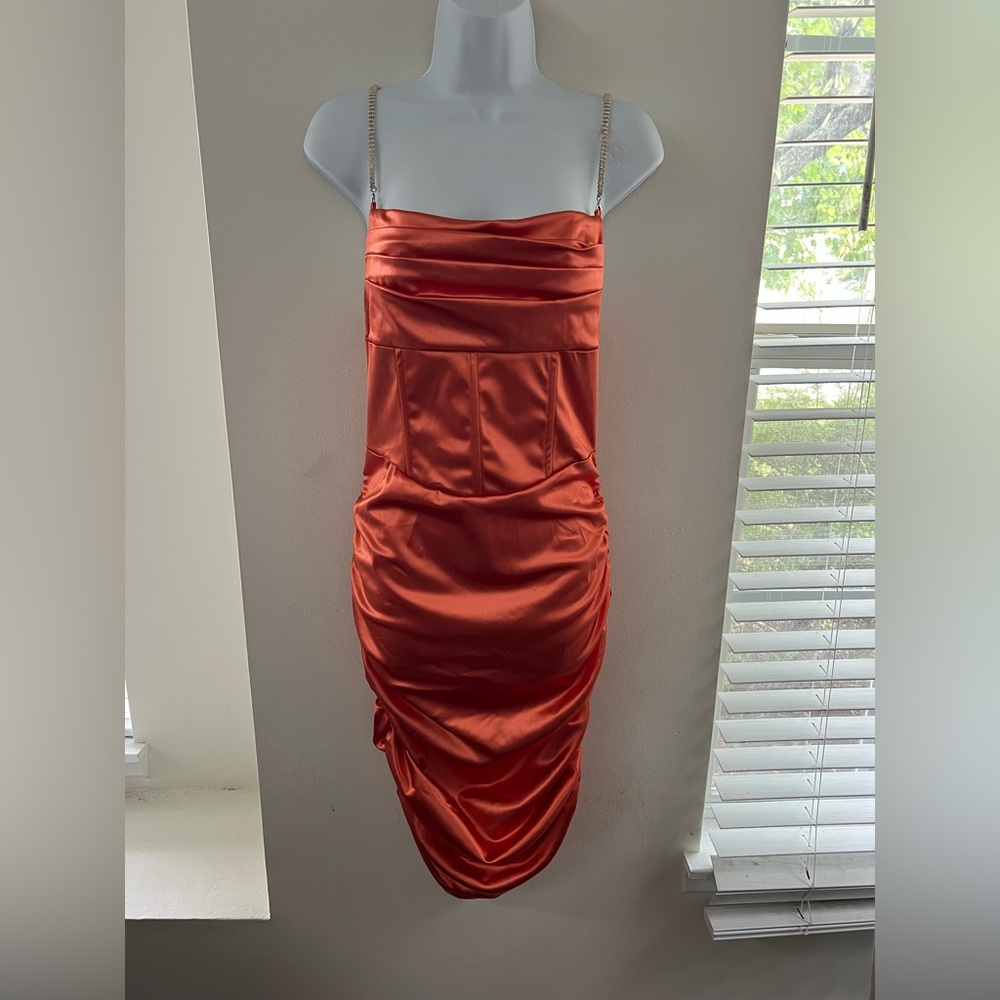 Venus Bridal Strapless Orange Satin Dress